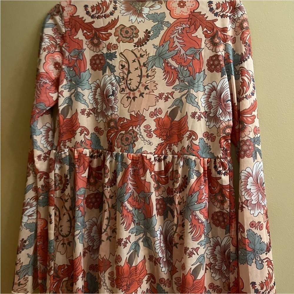 Red and Pink Floral Long Sleeve Blouse with Tie Front - Picture 2 of 5